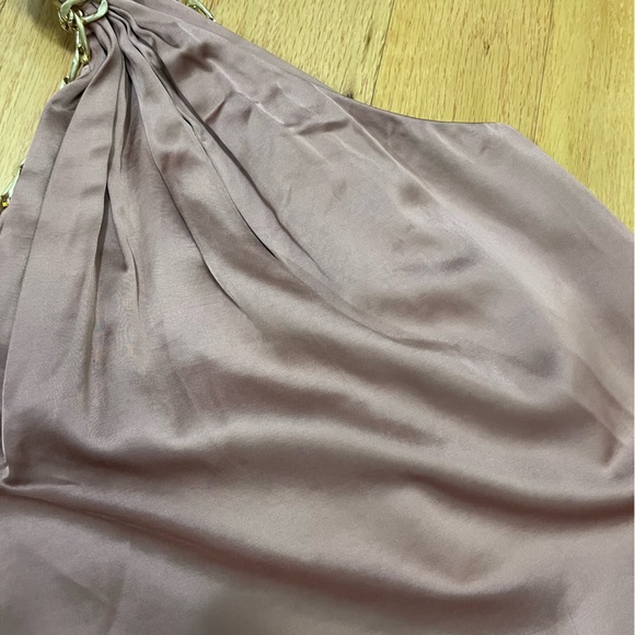 Reiss Adaline One Shoulder Drape Satin Dress With Chain - Picture 16 of 16